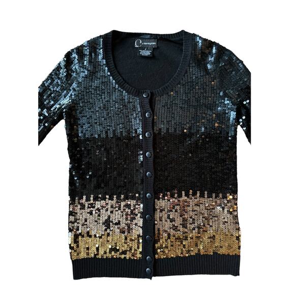 C by Bloomingdales cashmere mix sequenced cardigan black gold silver size small - Picture 7 of 15